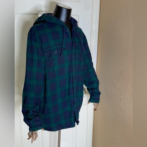 LL Bean Hoodie Mens X Large Green Flannel Shacket Fleece Lined Traditional Fit‌‍ - Picture 6 of 13